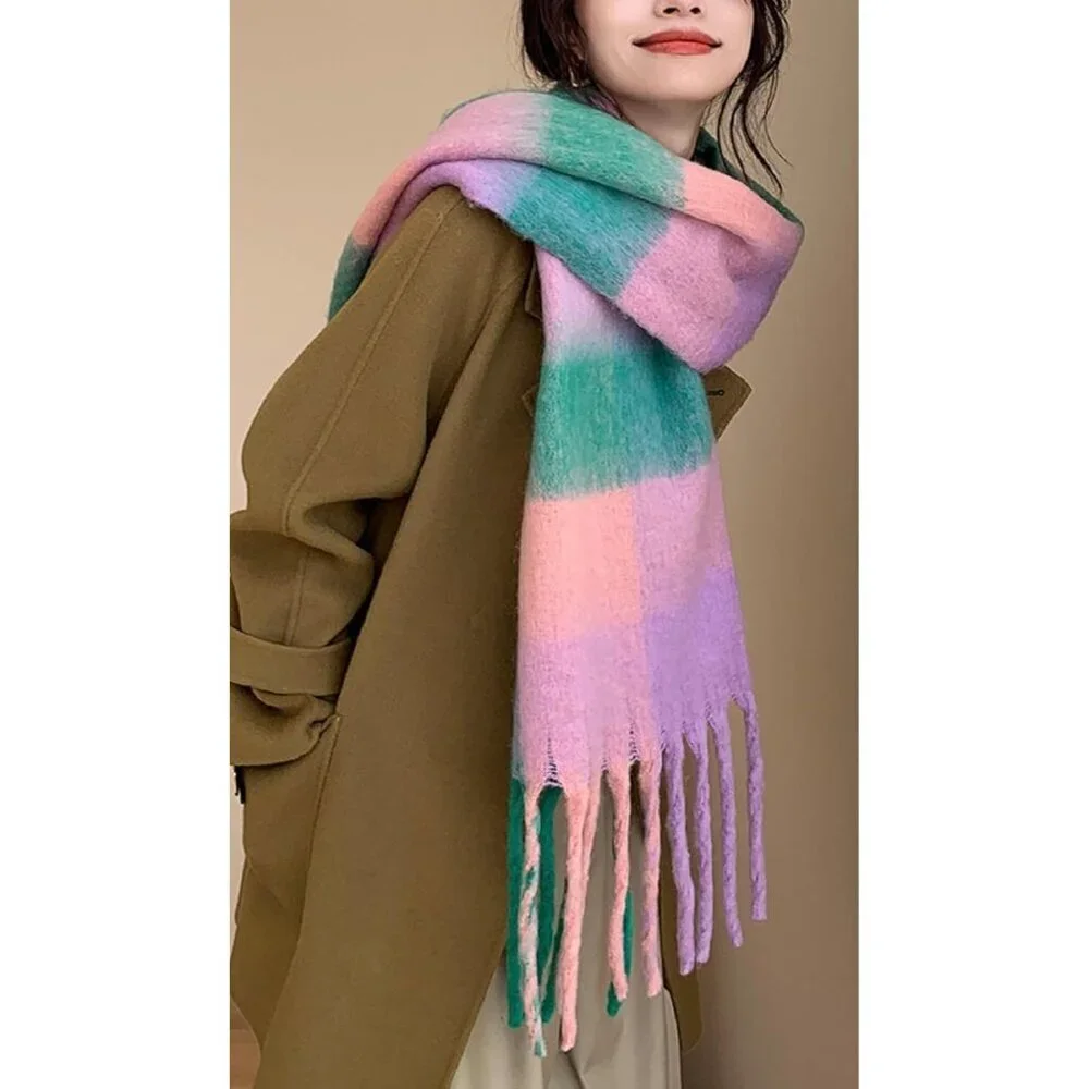Women's Purple Grass Green Winter Warm Shawl Cold Weather Thick Blanket Scarfs